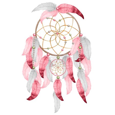 Illustration for Watercolor boho native dreamcatcher - Royalty Free Image