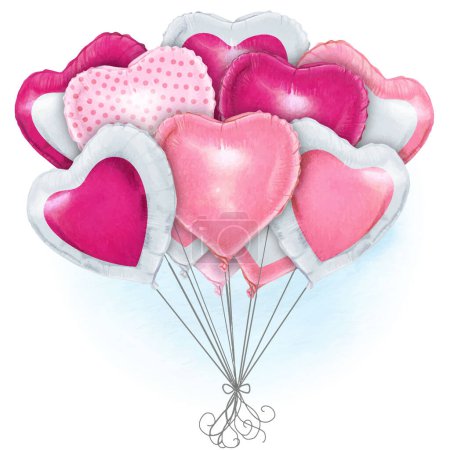 Illustration for Watercolor hand drawn heart shaped realistic ballooons - Royalty Free Image