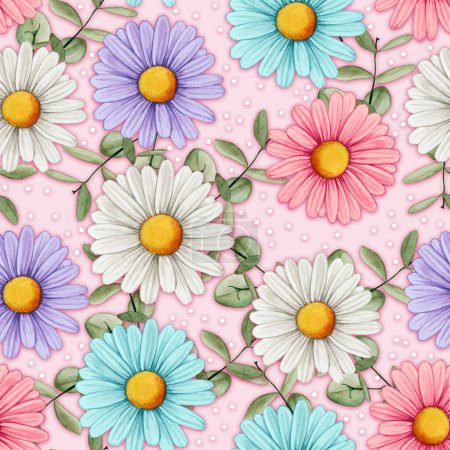 Téléchargez les illustrations : Aquarelle délicat motif floral marguerite sans couture - en licence libre de droit