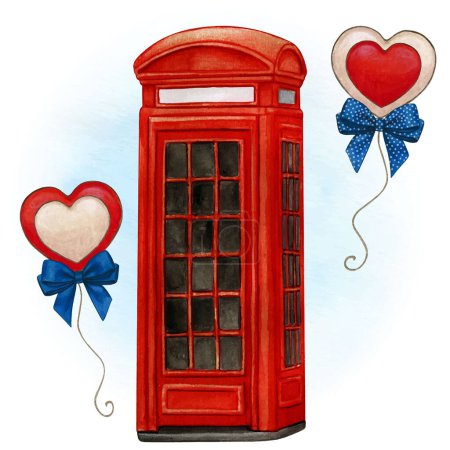 Illustration for Watercolor red phone booth - Royalty Free Image