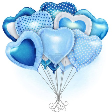 Illustration for Watercolor hand drawn heart shaped realistic ballooons - Royalty Free Image