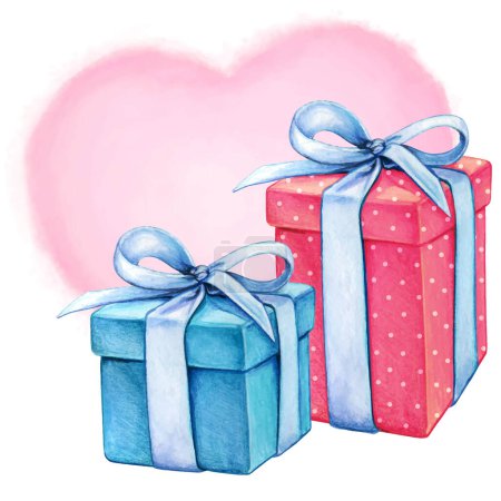 Boîtes cadeaux romantiques aquarelle bleu et rose