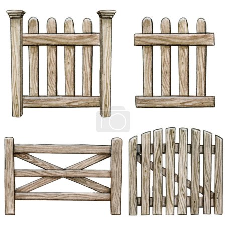 Watercolor wooden fence collection