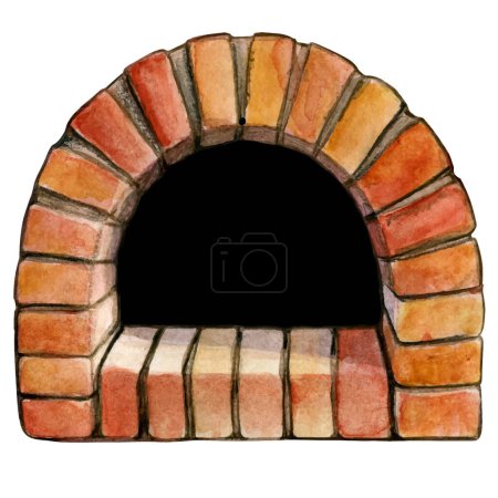 Watercolor hand drawn brick arch pizza oven