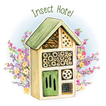 Ilustración de Acuarela rústico insecto hotel - Imagen libre de derechos