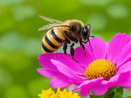Die Biene sitzt auf dem Blumengarten