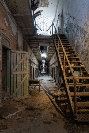 A crumbling corridor in the Eastern State Penitentionry of Philadelphia.