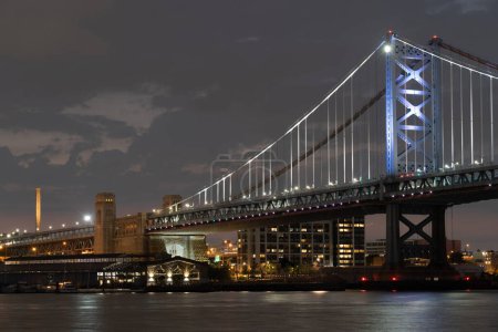 Photo for A view of the Ben Franklin Bridge at Night. - Royalty Free Image