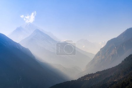 A view of the Himalaya Mountains in the Morning Light.
