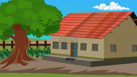 Indian village house yard. background design illustration for cartoon