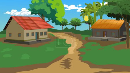 Asiatique village route paysage illustration pour dessin animé animation
