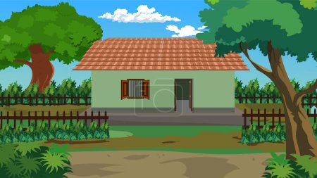 Indian village  house compound background design illustration for cartoon