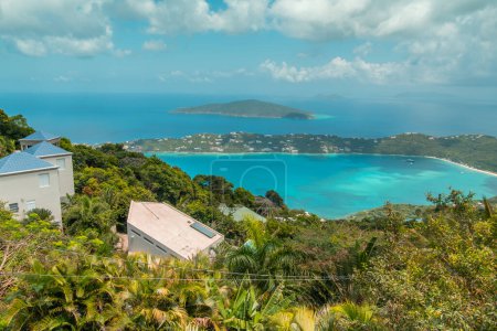 Viewpoint over St Thomas US Virgin Islands with panorama over Magens Bay Beach. High quality photo