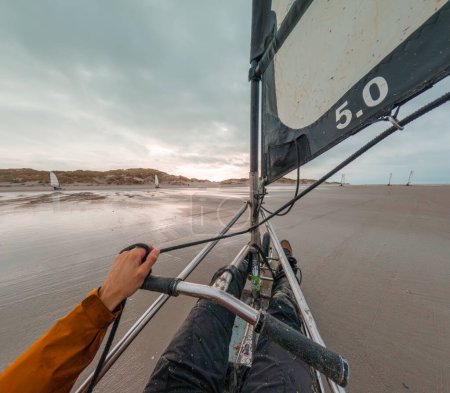 Blokart beach sailing in Terschelling island in the Wadden Sea - Holland or the Netherlands. High quality photo
