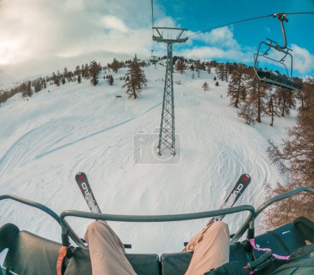 Foto de GoPro on ski lift in Verbier, Switzerland. High quality photo - Imagen libre de derechos