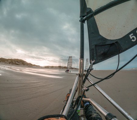 Blokart beach sailing in Terschelling island in the Wadden Sea - Holland or the Netherlands. High quality photo