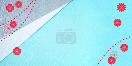 blau-weißes und silbernes japanisches Papierdesign. auf weißem Hintergrund. flache Lage, Draufsicht.