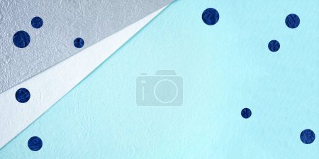 blue and white and silver Japanese paper design.   on a white background. flat lay, top view.