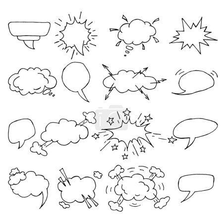 Conjunto vectorial de burbujas de mensaje boceto burbujas de voz forro dibujado a mano