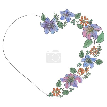 Coeur aquarelle avec fleurs de champ