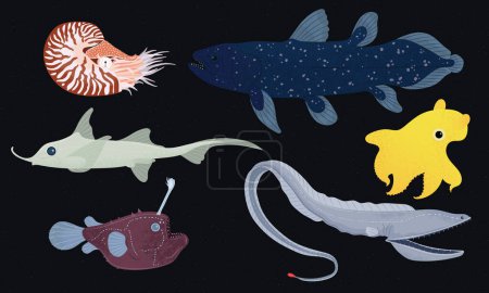 Illustration for Deep Sea Creatures Vector Set - Royalty Free Image