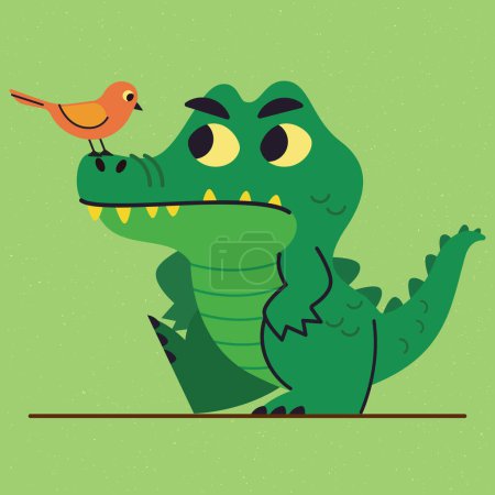 Illustration for Alligator and the bird illustration - Royalty Free Image