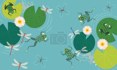 Frogs In The Pond Illustration