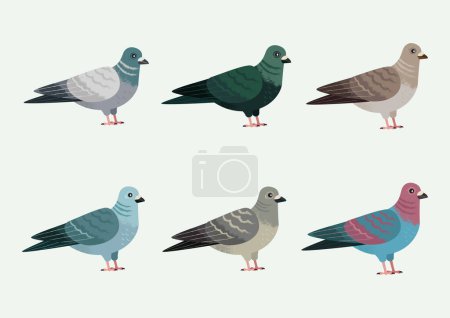 Téléchargez les illustrations : Ensemble d'icônes de pigeons sauvages - en licence libre de droit