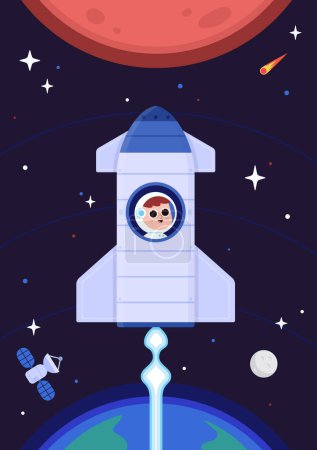 Boy Astronaut Starship Spacecraft Illustration