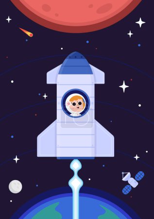 Téléchargez les illustrations : Fille astronaute vaisseau spatial Illustration - en licence libre de droit