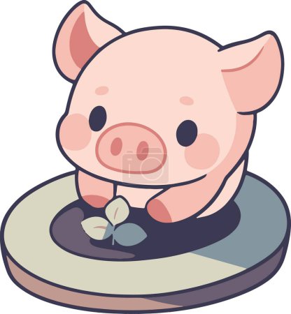 Jardinería de un amigo animal, Lindo estilo de dibujos animados Vector Ilustración (cerdo)