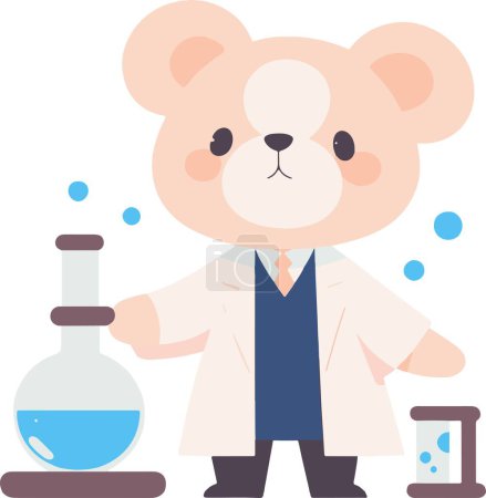 Bear Animal Friends Became Scientists, Cute Cartoon Style Vector Illustration