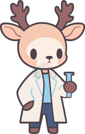 Deer Animal Friends Became Scientists, Cute Cartoon Style Vector Illustration