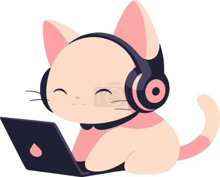 Cute animal friends using a laptop, Cat