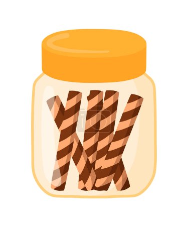 Rouleau de bâton de gaufrette Astor au chocolat dans un bocal pour le logo de l'icône de caniche plate Eid Al Fitr. Illustration vectorielle de bande dessinée isolée sur fond blanc
