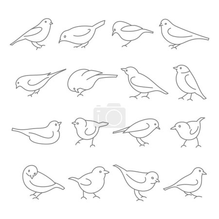 Téléchargez les photos : Set of linear birds. Thin line vector illustration. Editable shapes - en image libre de droit