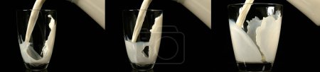 Photo for Milk being poured into Glass against black Background. - Royalty Free Image
