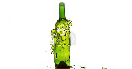 Photo for Bottle of White Wine Breaking and Splashing against White Background - Royalty Free Image