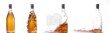 Photo for Bottle of Pink Wine Breaking and Splashing against White Background - Royalty Free Image