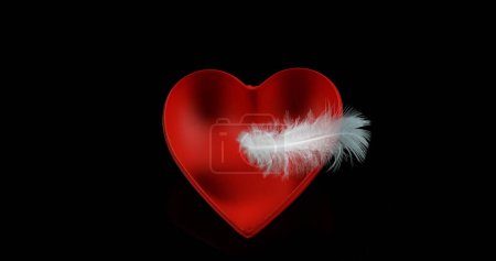 Foto de Corazón rojo y pluma para el día de San Valentín, - Imagen libre de derechos