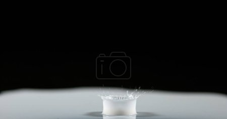 Téléchargez les photos : Goutte de lait tombant sur fond noir - en image libre de droit
