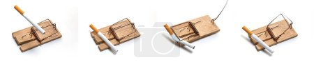 Photo for Mousetrap Breaking Cigarette against White Background - Royalty Free Image