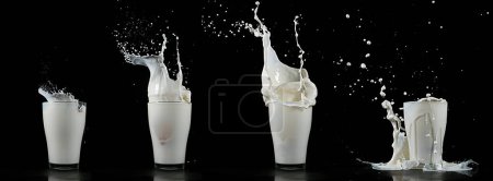 Photo for Glass of Milk Exploding against White Background - Royalty Free Image