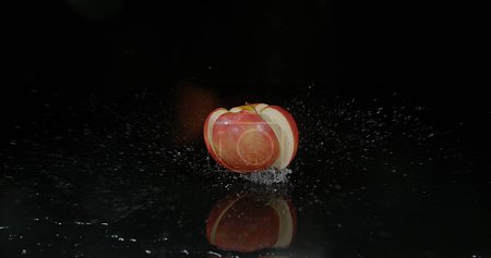 Photo for Apples, malus domestica, Fruit falling on Water against Black Background - Royalty Free Image