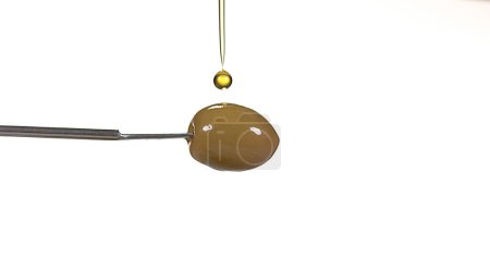 Photo for Olive Falling into Olive Oil against White Background - Royalty Free Image