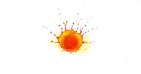 Photo for Orange Liquid falling into Water against White Background - Royalty Free Image
