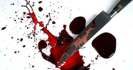 Photo for Knife with Blood against White Background - Royalty Free Image