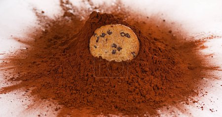 Photo for Cookie falling into Black Powder Chocolate - Royalty Free Image