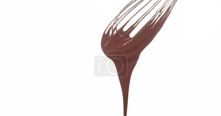 Téléchargez les photos : Chocolat coulant du fouet sur fond blanc - en image libre de droit