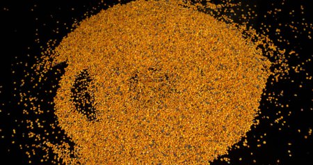 Téléchargez les photos : Dumplings de pollen tombant sur fond noir - en image libre de droit